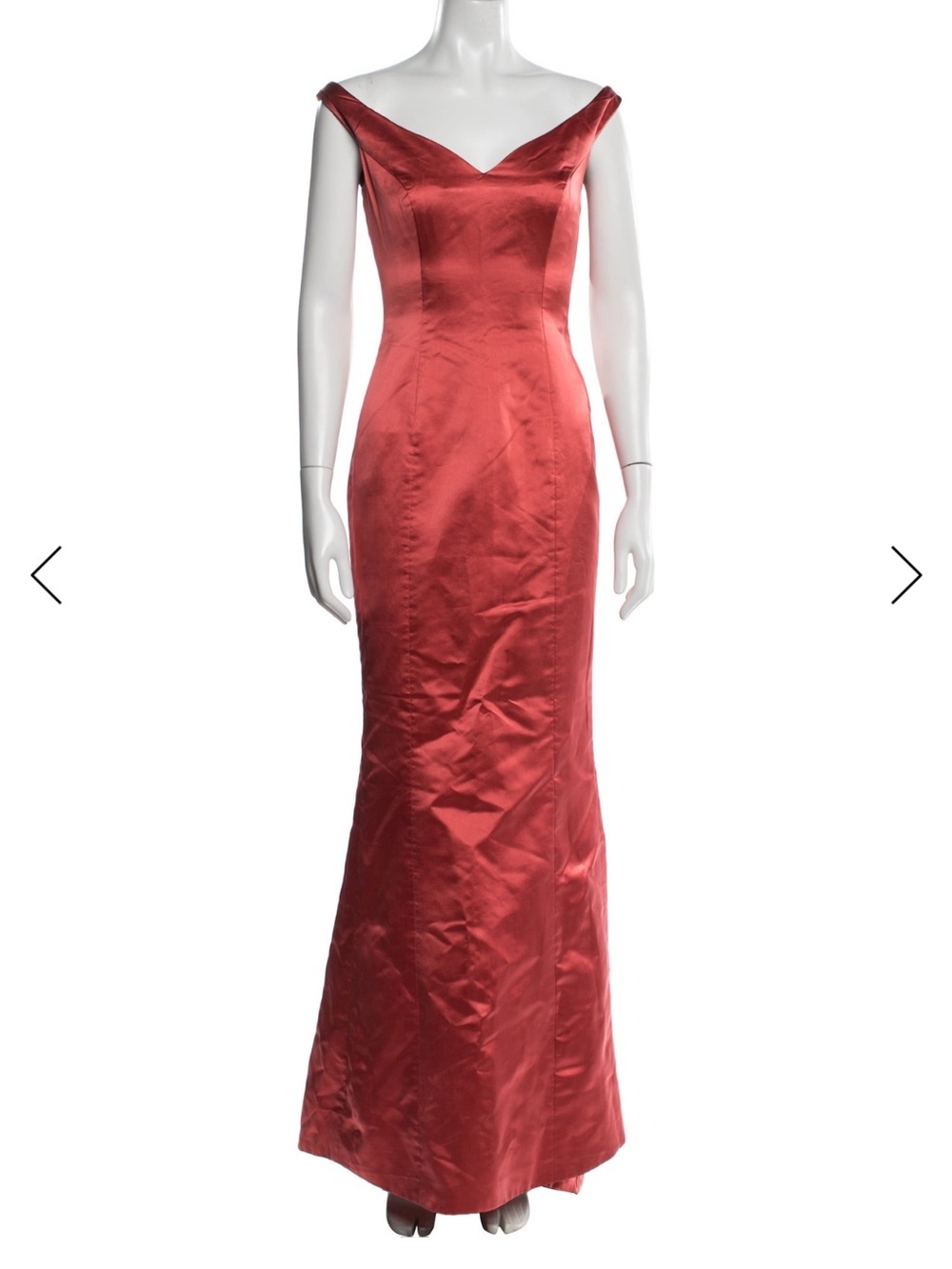 Vera Wang Red Silk Vintage Off-Shoulder Bodice Maxi Gown XXS